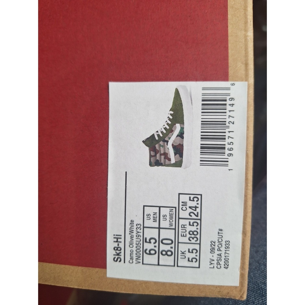 New Vans Sk8-Hi Camo Olive Green High Top Mens 6.5 / Women 8 / Kids 6.5 GS - Picture 10 of 10